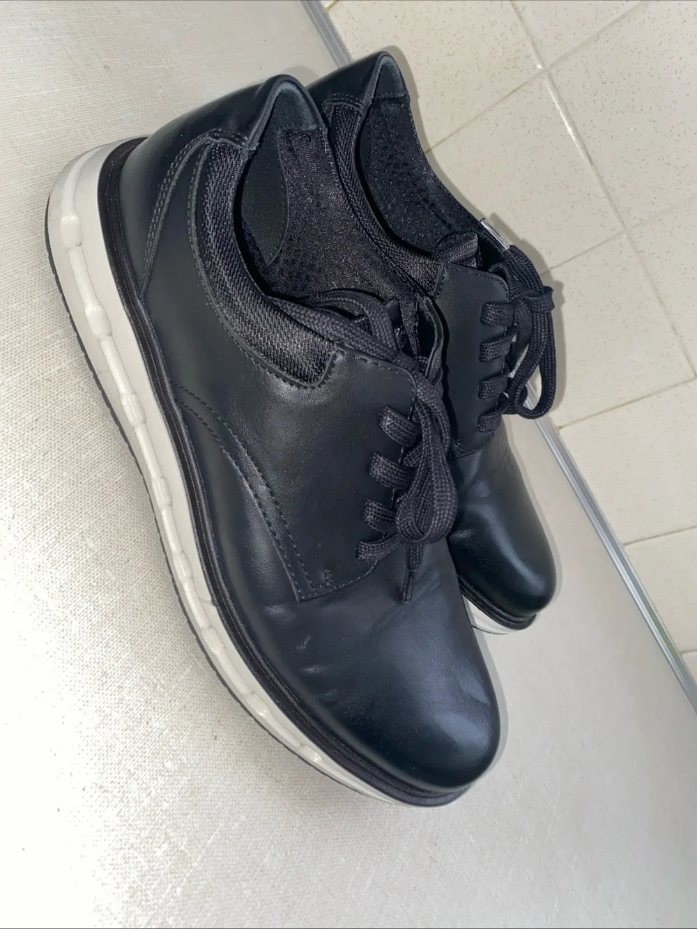 Land's End Sport Oxford Men's 8 Black Faux Leather Comfort Casual Dress Shoes
